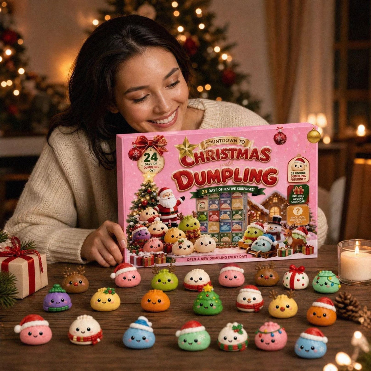 Squishy Advent Calendar 2026, 24 Days Christmas Dumpling Advent Calendar with Cute Mini Dumpling Figurines, Holiday Countdown Surprise Gift Box for Kids Adults