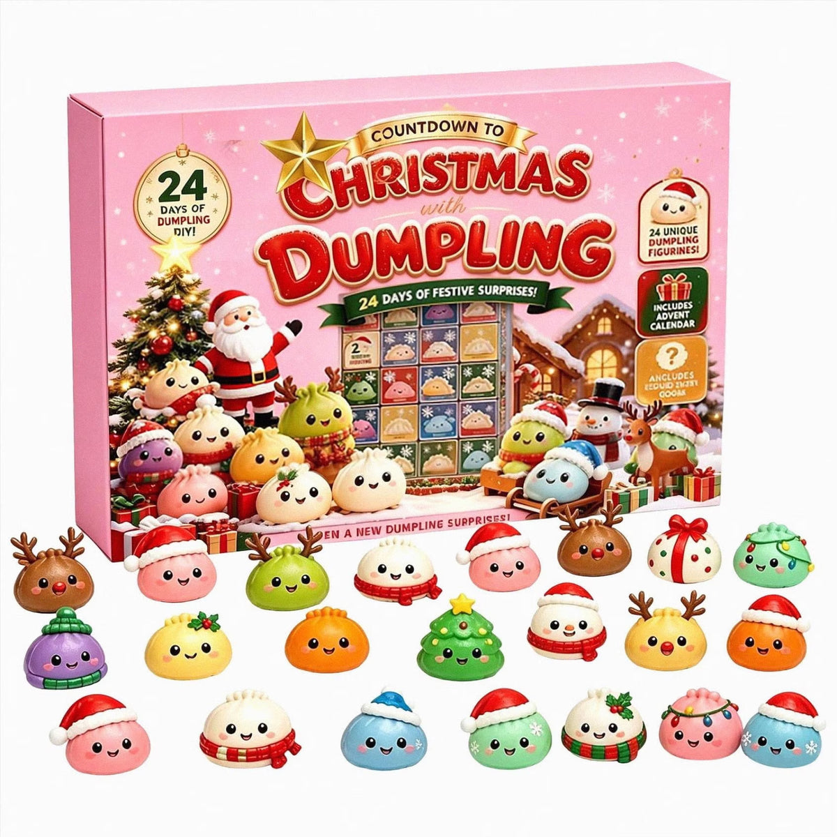 Squishy Advent Calendar 2026, 24 Days Christmas Dumpling Advent Calendar with Cute Mini Dumpling Figurines, Holiday Countdown Surprise Gift Box for Kids Adults