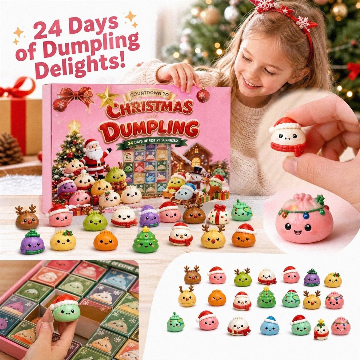 Squishy Advent Calendar 2026, 24 Days Christmas Dumpling Advent Calendar with Cute Mini Dumpling Figurines, Holiday Countdown Surprise Gift Box for Kids Adults
