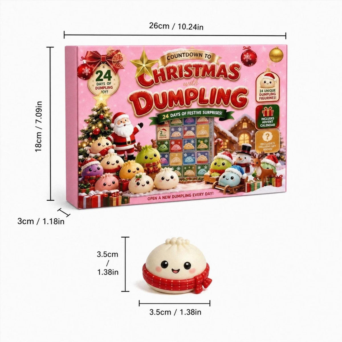 Squishy Advent Calendar 2026, 24 Days Christmas Dumpling Advent Calendar with Cute Mini Dumpling Figurines, Holiday Countdown Surprise Gift Box for Kids Adults